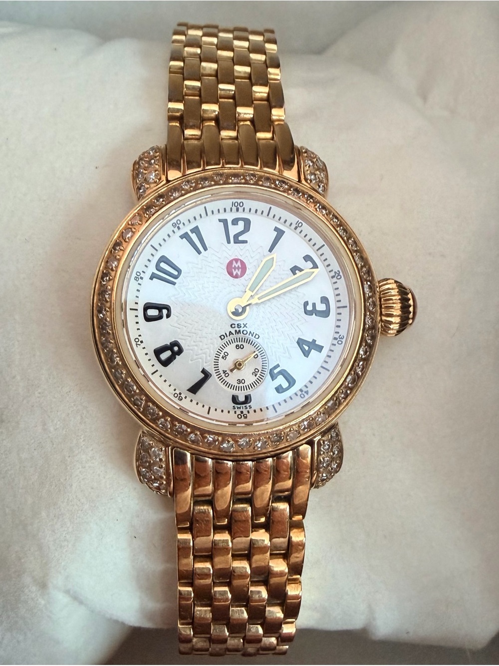 Michele Gold-Tone REAL  Diamond Accent Women's Watch with White Dial